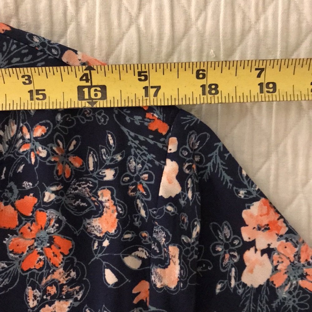 Luxology Spring Navy Blue Dress w/ Coral Pink Flowers Bell Sleeves Plus … - Picture 13 of 16